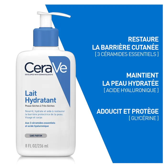CeraVe Lait Hydratant Visage & Corps Peaux Sèches à Très Sèches - 236ml – Image 2